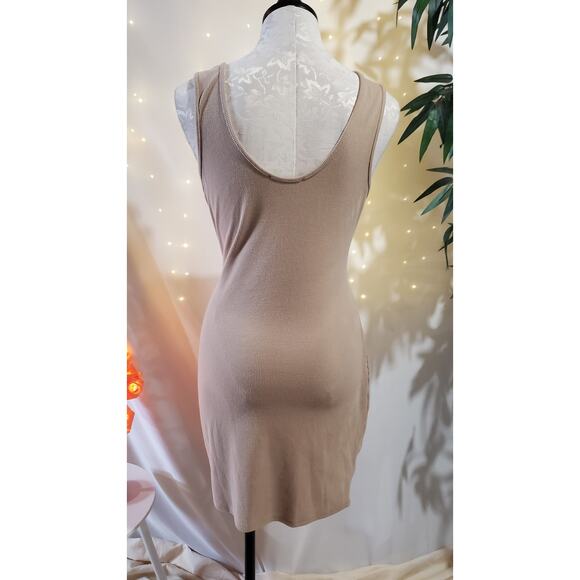 Lulus Go With You Ribbed Ruched Cutout Bodycon Mini Dress Womens Size XL Beige - Picture 6 of 10